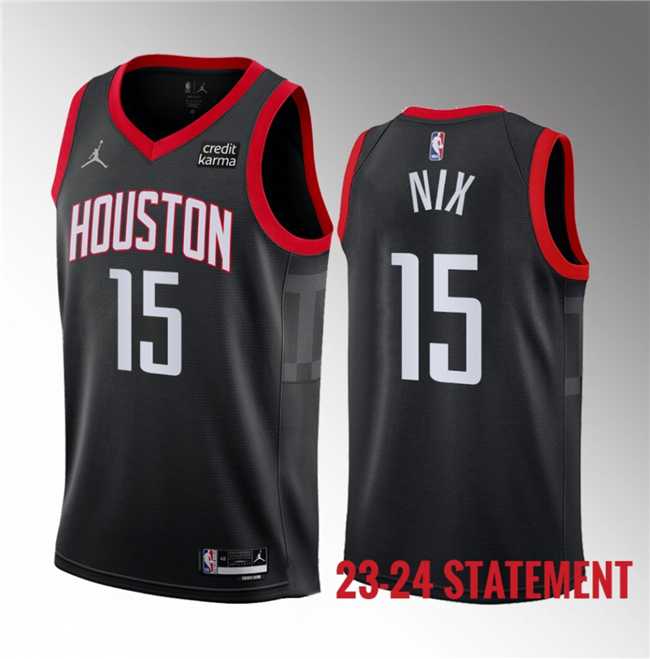 Men%27s Houston Rockets #15 Daishen Nix Black 2023 Statement Edition Stitched Basketball Jersey Dzhi->houston rockets->NBA Jersey